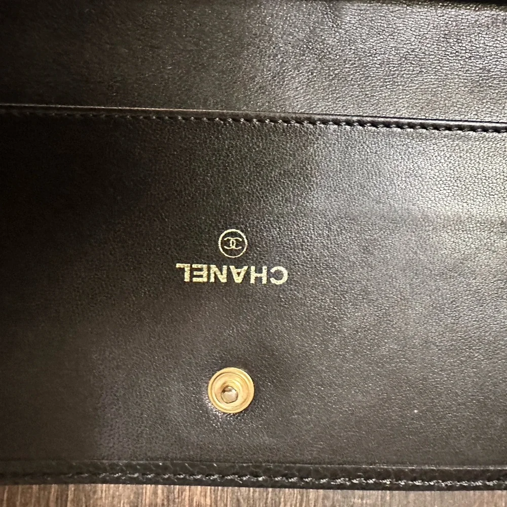 CHANEL Black Textured Leather Wallet